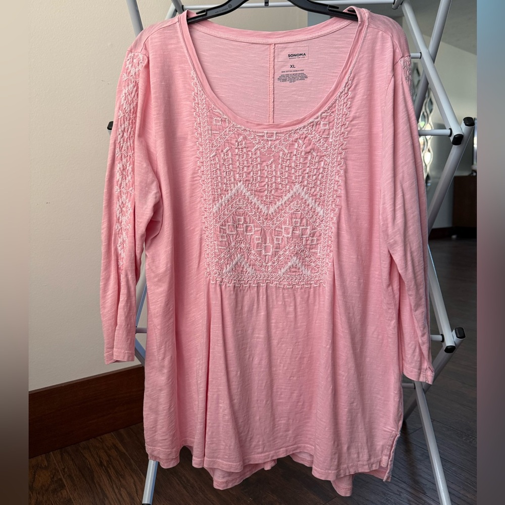 Sonoma Light Pink Embroidered Blouse Cowgirl Boho Western Vibe